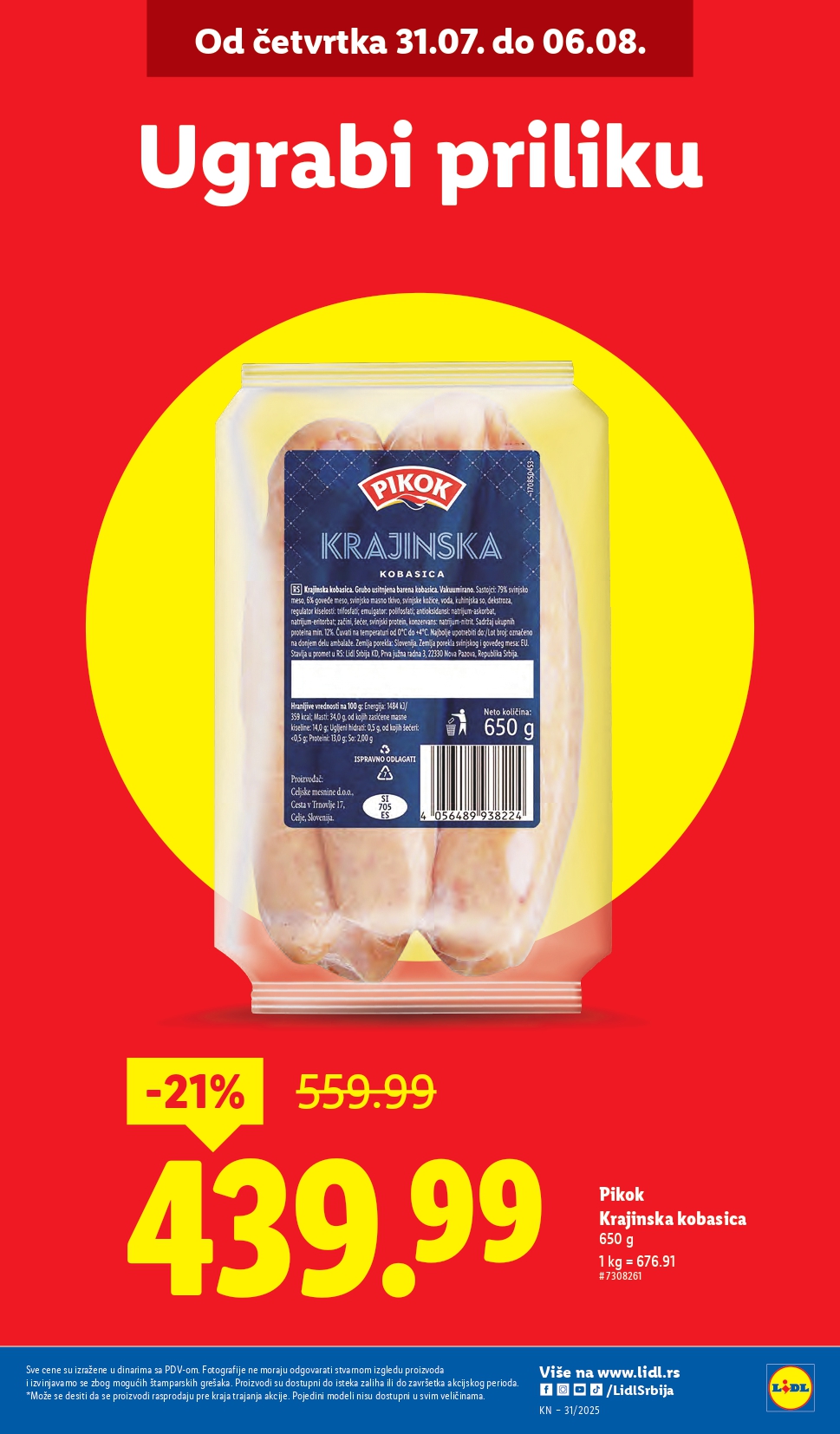 Lidl katalog PREHRANA 31.7-6.8.2025.