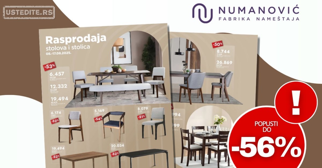 Numanović RASPRODAJA NAMEŠTAJA 8-17.8.2025.