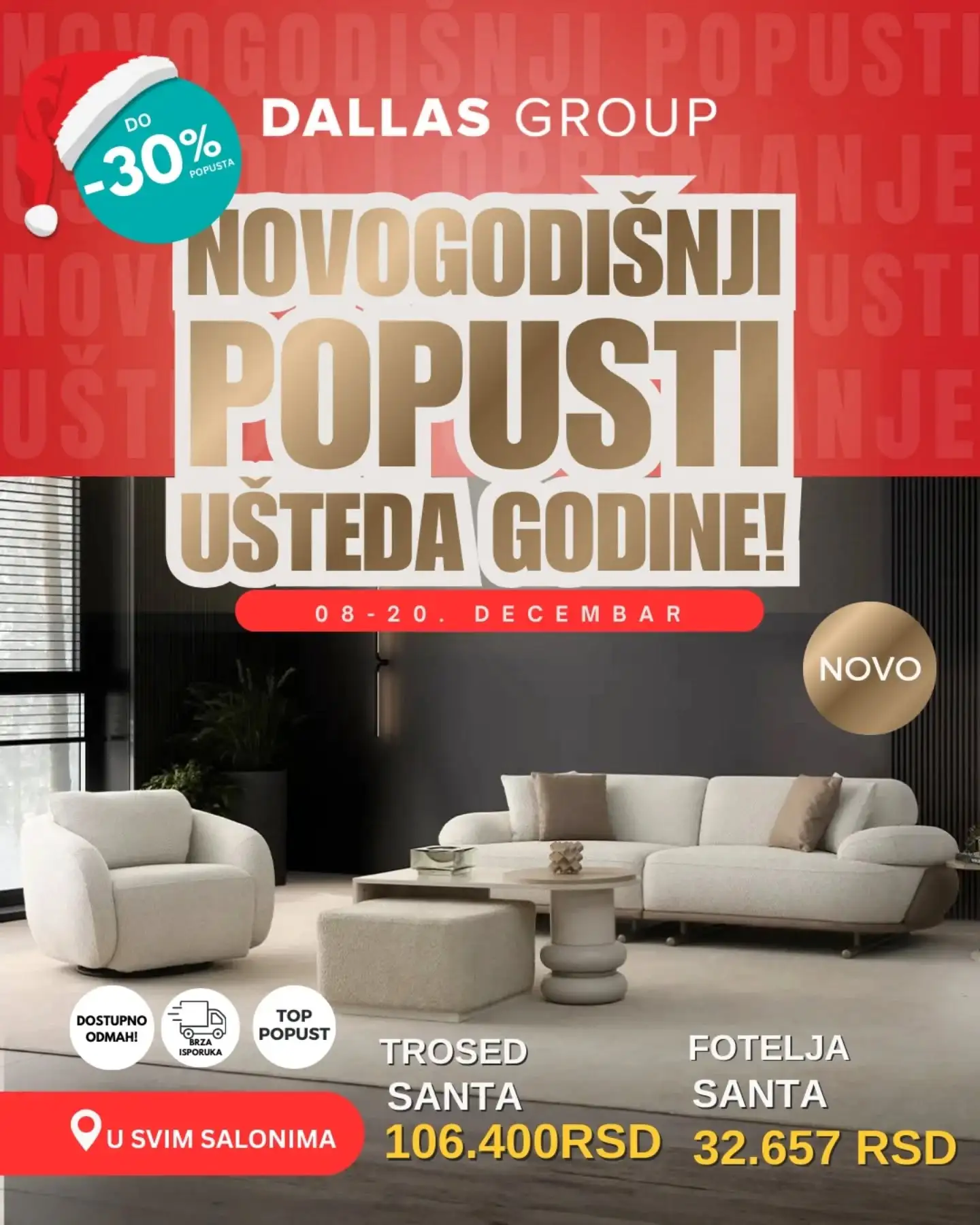 Dallas nameštaj katalog - Novogodišnji popusti 8-20.12.2025.