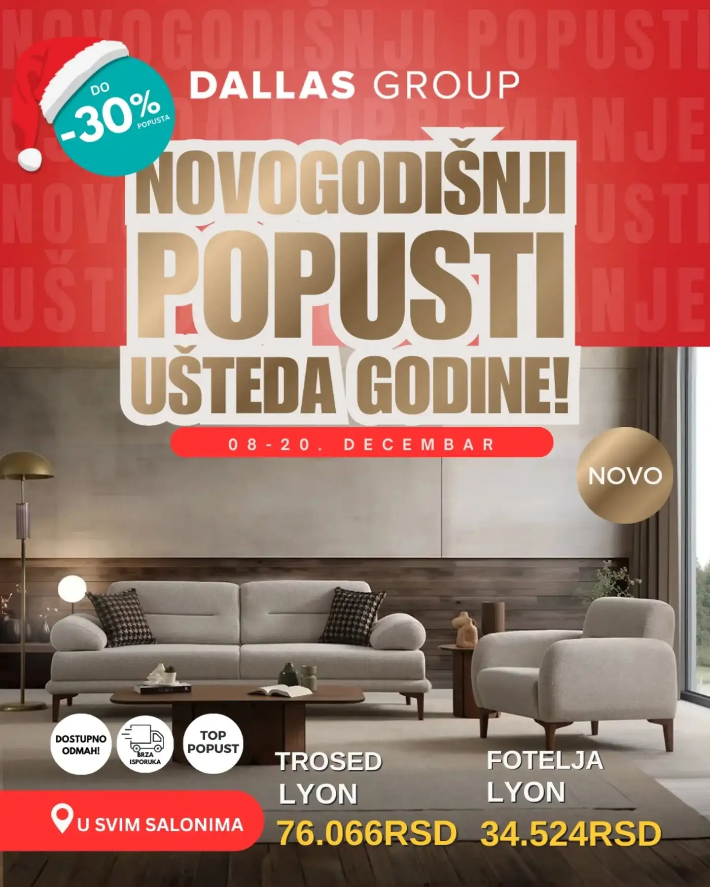 Dallas nameštaj katalog - Novogodišnji popusti 8-20.12.2025.