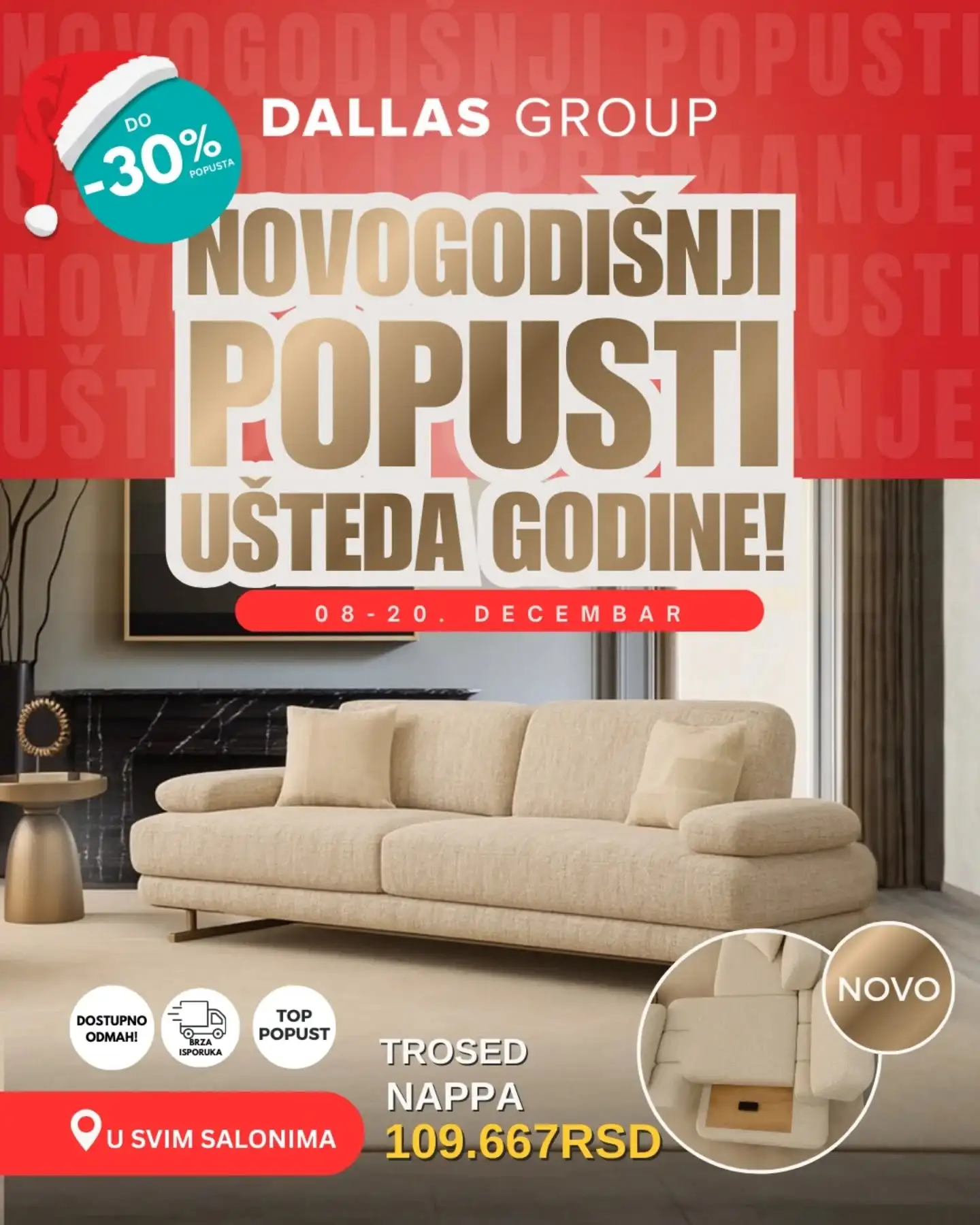 Dallas nameštaj katalog - Novogodišnji popusti 8-20.12.2025.
