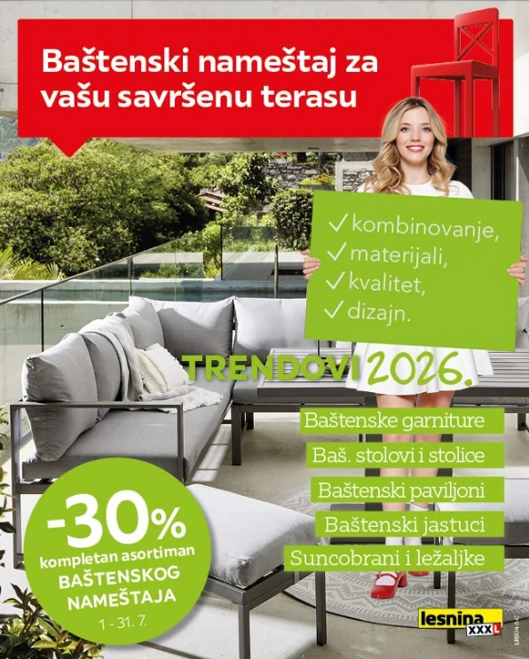 Lesnina XXXL katalog BAŠTENSKI NAMEŠTAJ 1-31.7.2026.